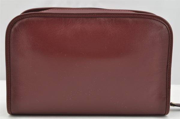 Authentic Cartier Must de Cartier Clutch Hand Bag Leather Bordeaux Red 2405I