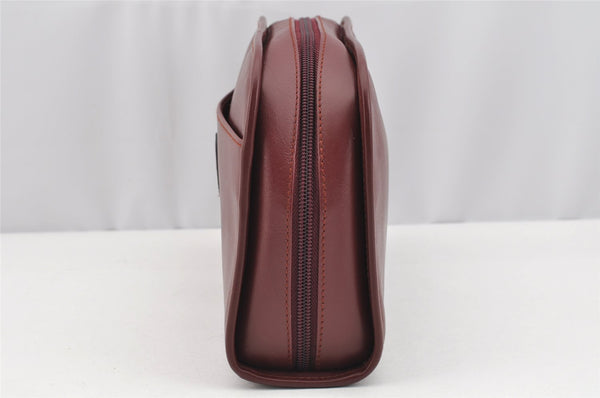 Authentic Cartier Must de Cartier Clutch Hand Bag Leather Bordeaux Red 2405I