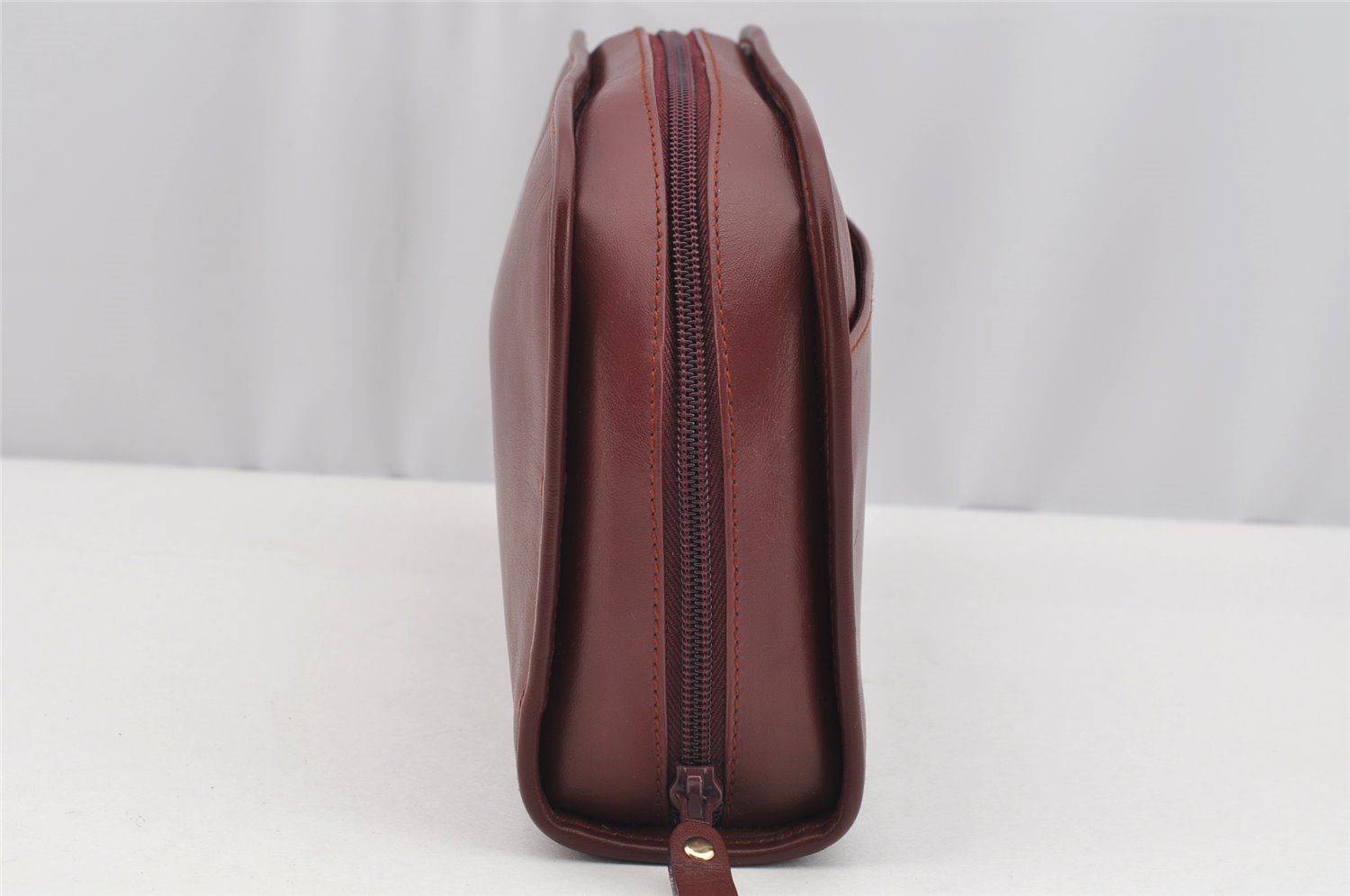 Authentic Cartier Must de Cartier Clutch Hand Bag Leather Bordeaux Red 2405I