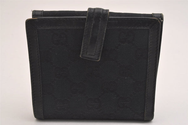 Authentic GUCCI Vintage Bifold Wallet Purse GG Canvas Leather Black 2407I