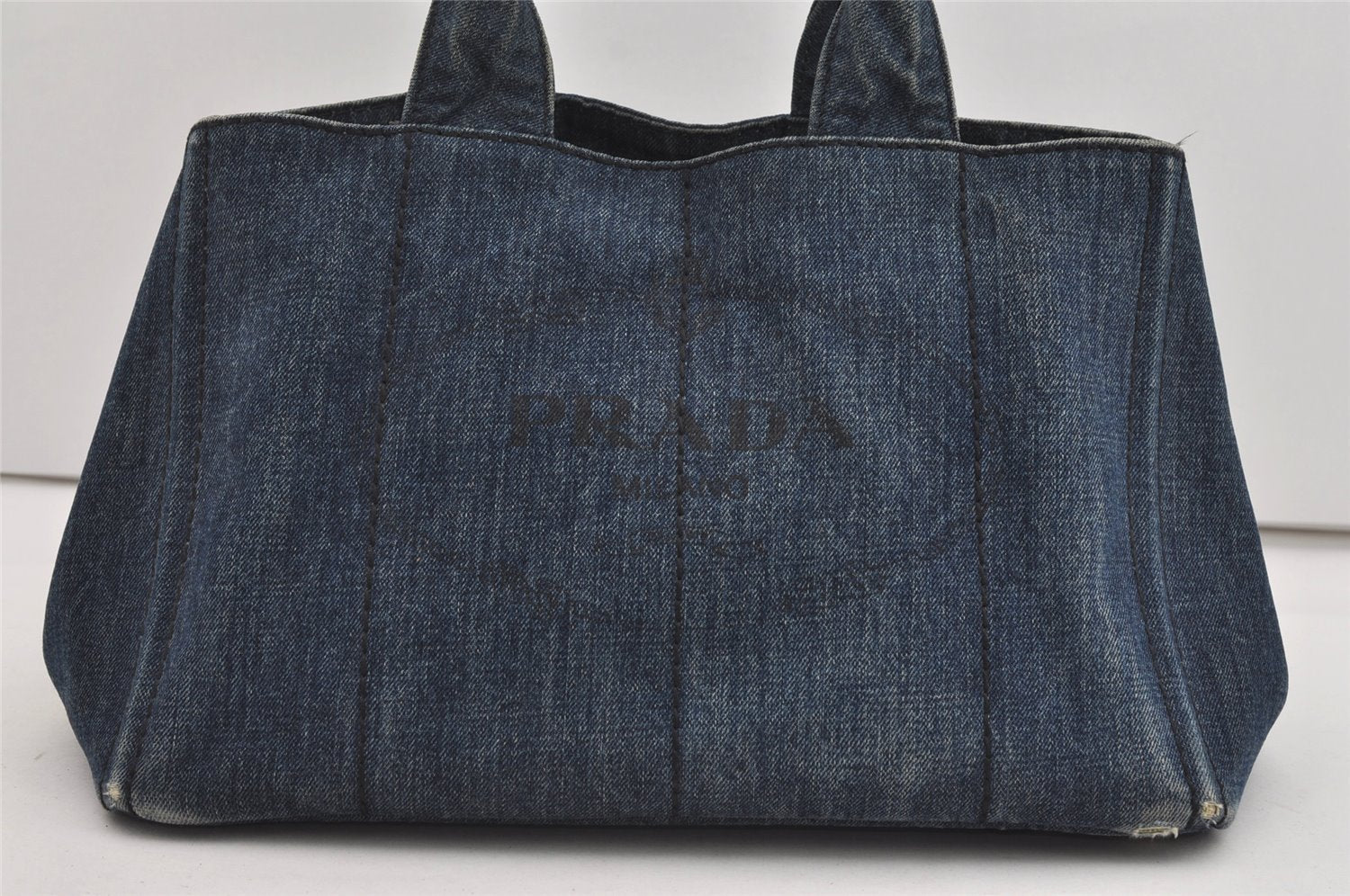 Authentic PRADA Vintage Canapa M Denim Tote Hand Bag Blue 2408I