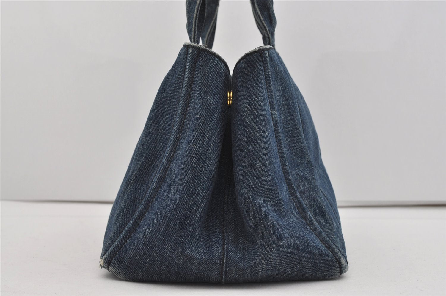 Authentic PRADA Vintage Canapa M Denim Tote Hand Bag Blue 2408I