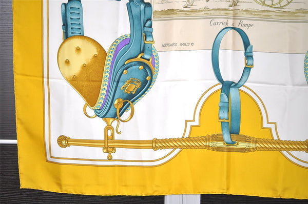 Authentic HERMES Carre 90 Scarf "Carrick ? Pompe" Silk Yellow 2410I