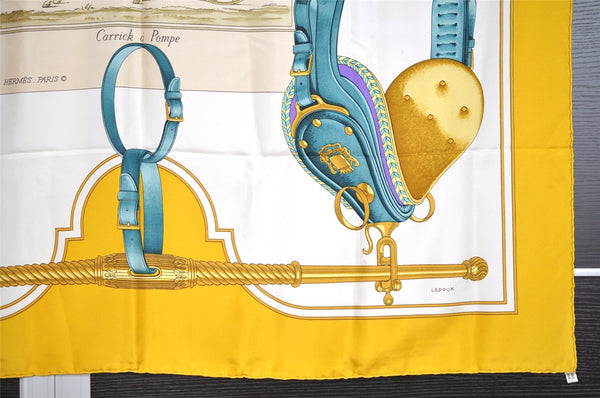 Authentic HERMES Carre 90 Scarf "Carrick ? Pompe" Silk Yellow 2410I