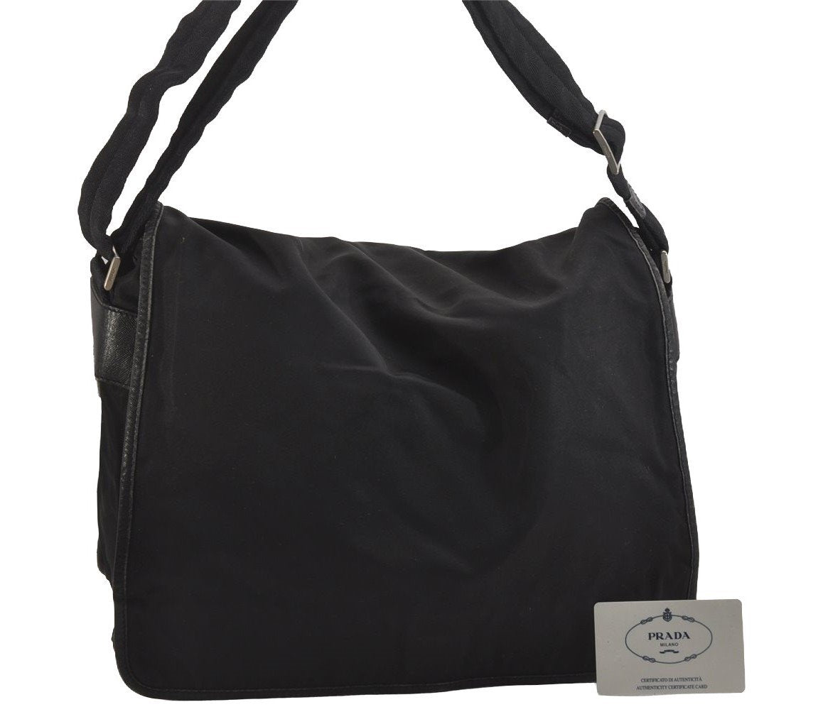Authentic PRADA TESSUTO + SAFFI Nylon Leather Shoulder Bag V158 Black 2412I