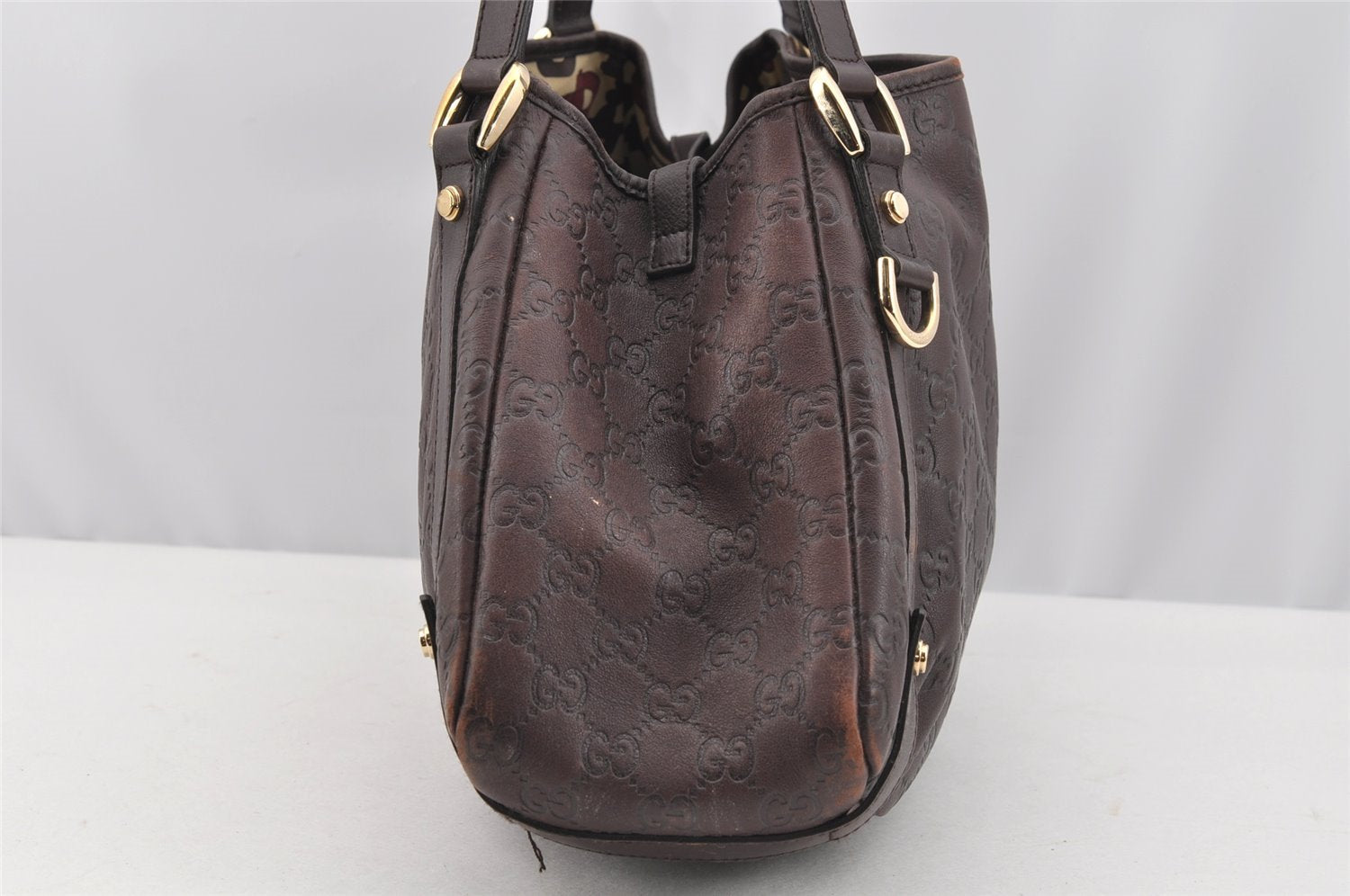 Authentic GUCCI Guccissima Abbey Shoulder Tote Bag GG Leather 130736 Brown 2416I