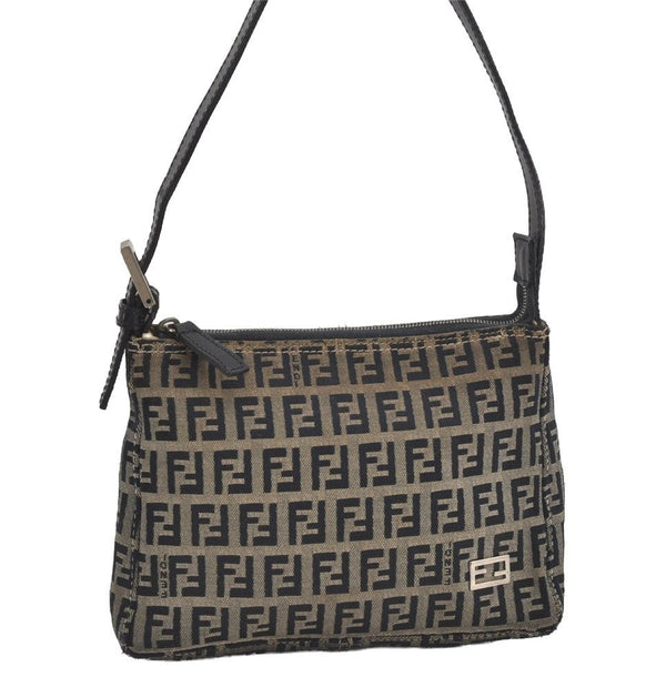 Authentic FENDI Zucchino Shoulder Hand Bag Purse Canvas Leather Navy Blue 2417I