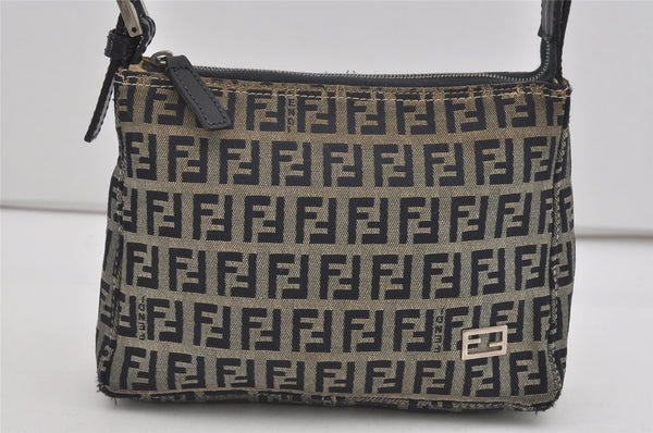 Authentic FENDI Zucchino Shoulder Hand Bag Purse Canvas Leather Navy Blue 2417I