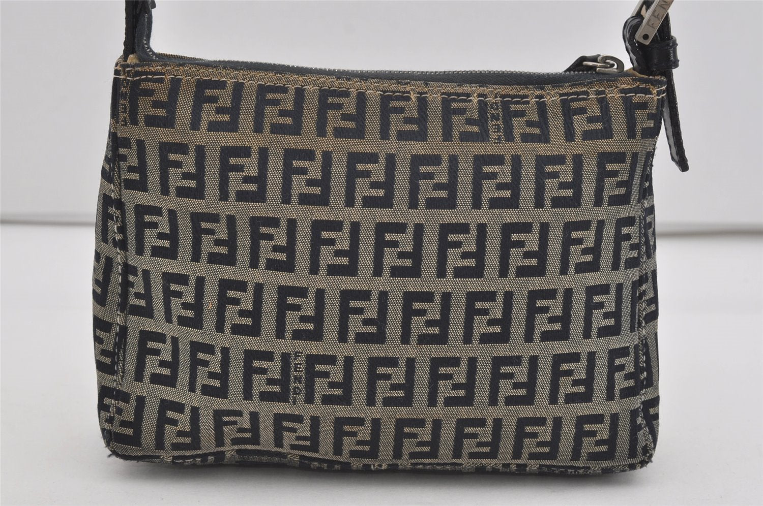 Authentic FENDI Zucchino Shoulder Hand Bag Purse Canvas Leather Navy Blue 2417I