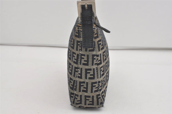 Authentic FENDI Zucchino Shoulder Hand Bag Purse Canvas Leather Navy Blue 2417I