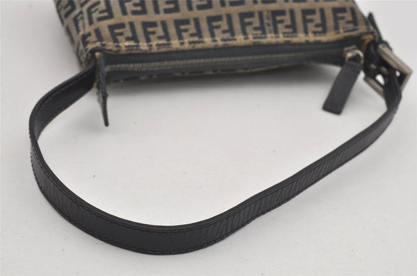 Authentic FENDI Zucchino Shoulder Hand Bag Purse Canvas Leather Navy Blue 2417I