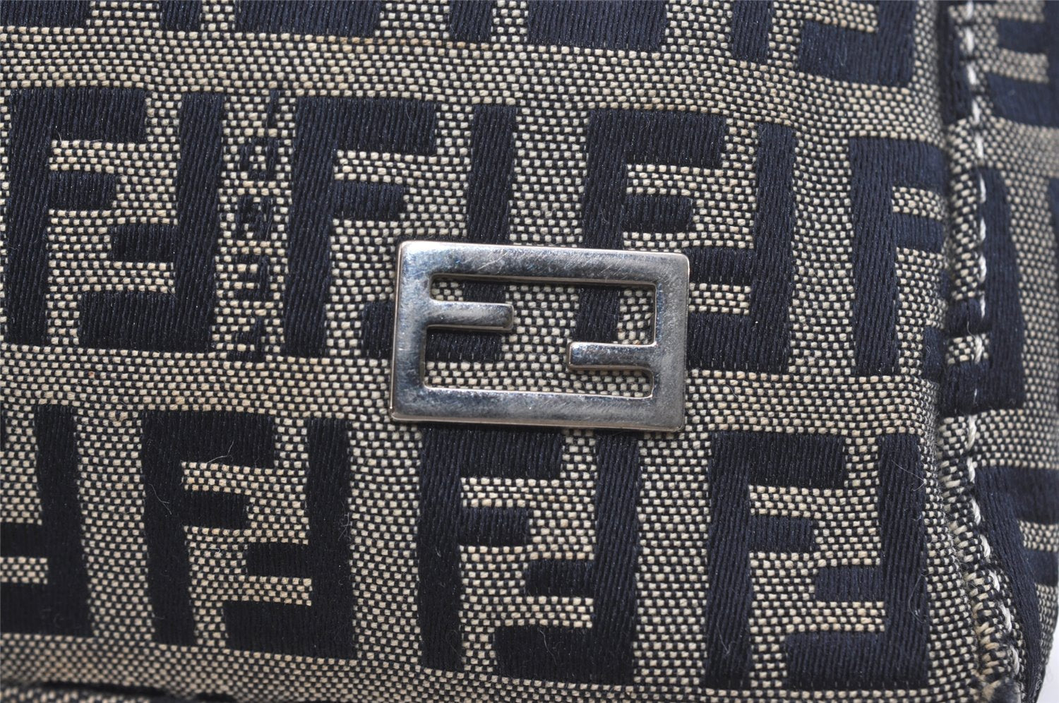 Authentic FENDI Zucchino Shoulder Hand Bag Purse Canvas Leather Navy Blue 2417I