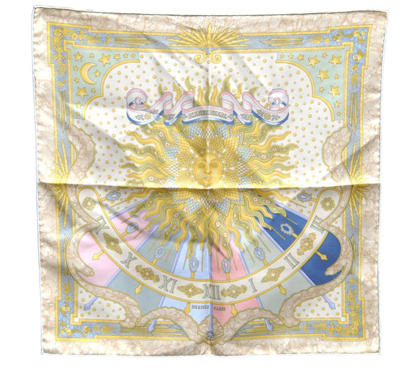 Authentic HERMES Petit Carre 40 Scarf Handkerchief "CARPE DIEM" Silk Beige 2419E