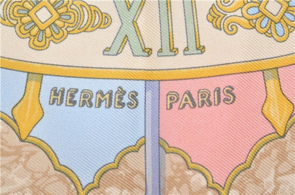 Authentic HERMES Petit Carre 40 Scarf Handkerchief "CARPE DIEM" Silk Beige 2419E