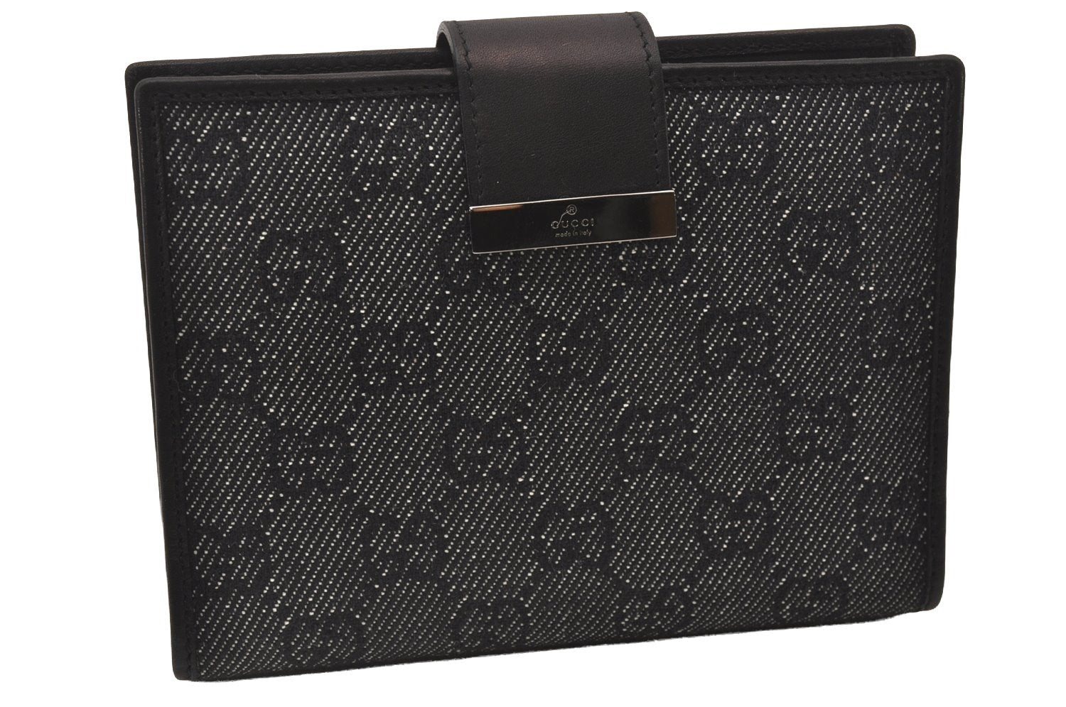 Authentic GUCCI Note Book Notebook Cover GG Canvas Leather 74259 Black 2419I