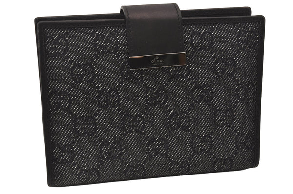 Authentic GUCCI Note Book Notebook Cover GG Canvas Leather 74259 Black 2419I