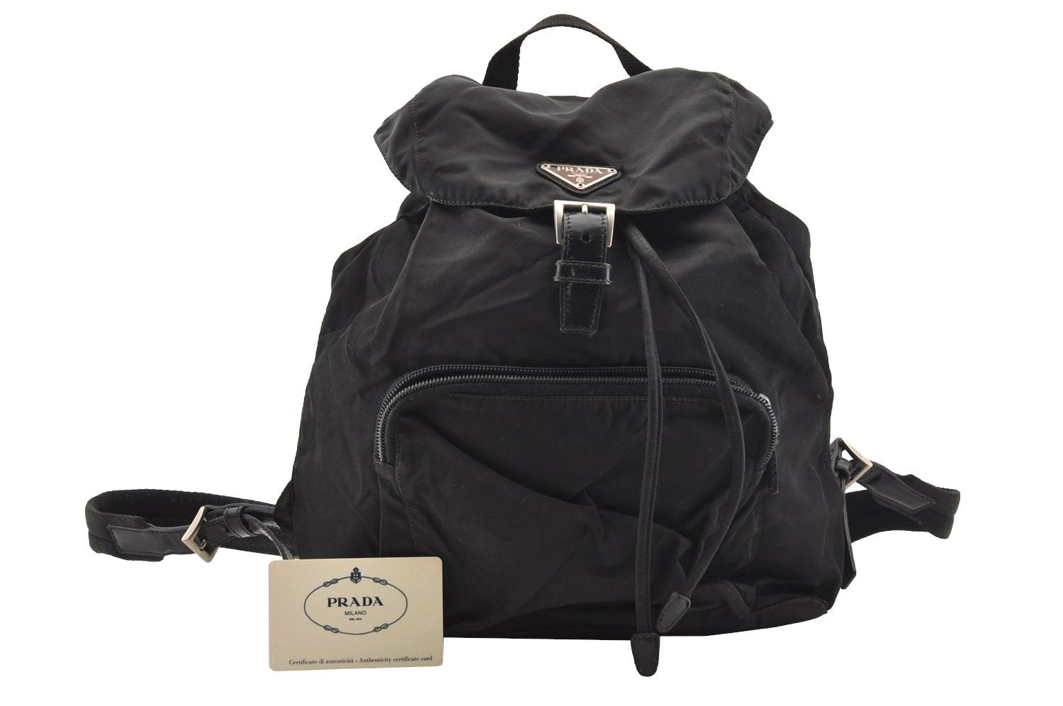 Authentic PRADA VELA Nylon Tessuto Leather Backpack B4650 Black 2424I