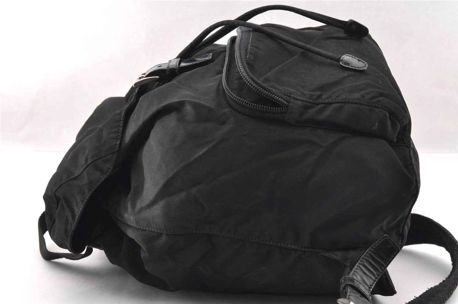 Authentic PRADA VELA Nylon Tessuto Leather Backpack B4650 Black 2424I