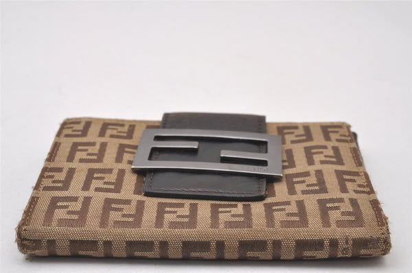 Authentic FENDI Vintage Zucchino Bifold Wallet Purse Canvas Leather Brown 2426I