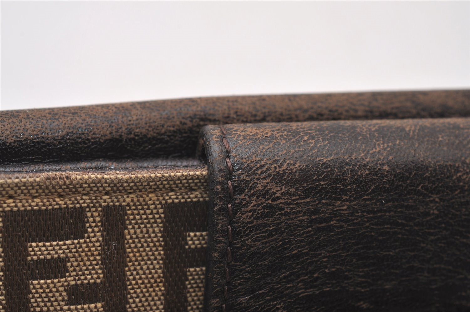 Authentic FENDI Vintage Zucchino Bifold Wallet Purse Canvas Leather Brown 2426I