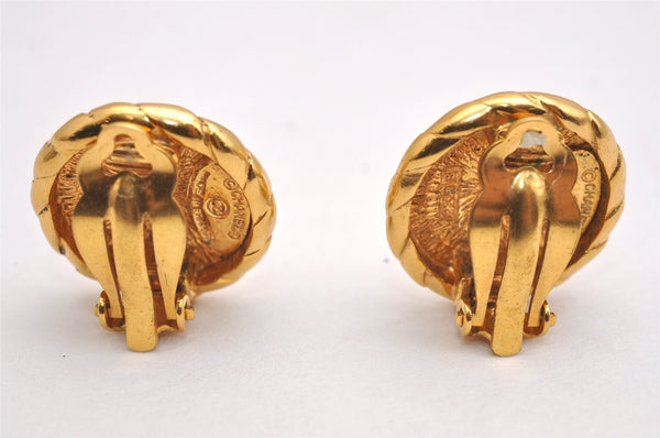 Authentic CHANEL Vintage Clip-On Earrings CoCo Mark Gold Plated 2429I