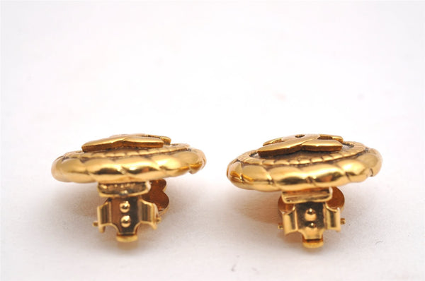 Authentic CHANEL Vintage Clip-On Earrings CoCo Mark Gold Plated 2429I