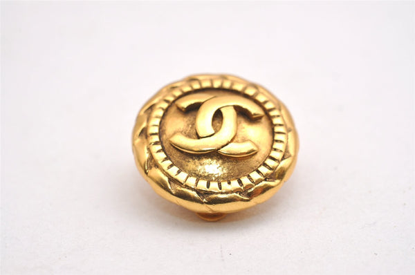 Authentic CHANEL Vintage Clip-On Earrings CoCo Mark Gold Plated 2429I