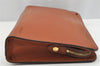 Authentic Burberrys Vintage Leather Clutch Hand Bag Purse Brown 2431I