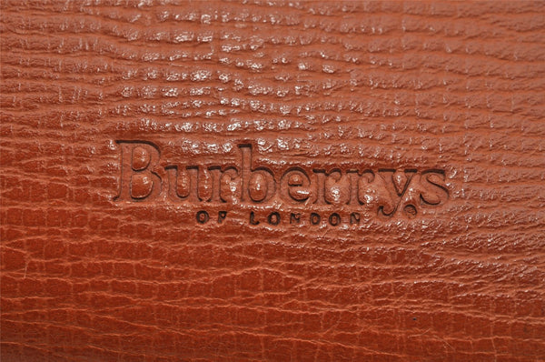 Authentic Burberrys Vintage Leather Clutch Hand Bag Purse Brown 2431I