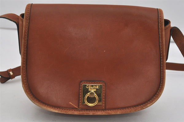 Authentic CELINE Vintage Shoulder Cross Body Bag Leather Brown 2432I