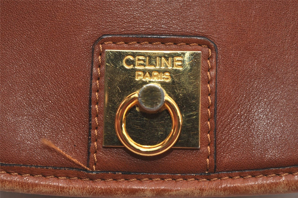 Authentic CELINE Vintage Shoulder Cross Body Bag Leather Brown 2432I