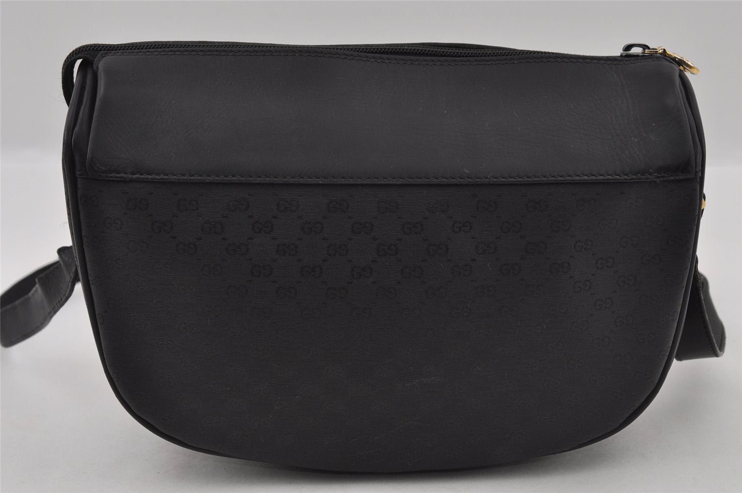 Authentic GUCCI Web Sherry Line Micro GG Shoulder Bag PVC Leather Black 2433I