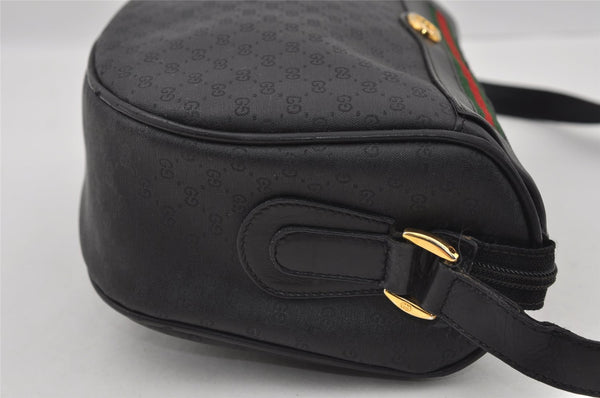 Authentic GUCCI Web Sherry Line Micro GG Shoulder Bag PVC Leather Black 2433I