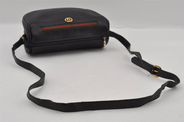 Authentic GUCCI Web Sherry Line Micro GG Shoulder Bag PVC Leather Black 2433I