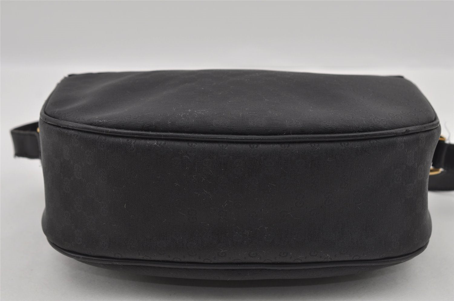 Authentic GUCCI Web Sherry Line Micro GG Shoulder Bag PVC Leather Black 2433I