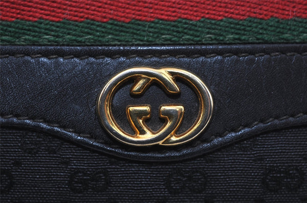 Authentic GUCCI Web Sherry Line Micro GG Shoulder Bag PVC Leather Black 2433I