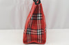 Authentic BURBERRY Check Vintage Tote Hand Bag Purse Nylon Leather Red 2434I