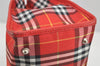 Authentic BURBERRY Check Vintage Tote Hand Bag Purse Nylon Leather Red 2434I