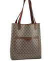 Authentic GUCCI Web Sherry Line Shoulder Tote Bag GG PVC Leather Brown 2436I