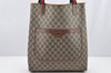 Authentic GUCCI Web Sherry Line Shoulder Tote Bag GG PVC Leather Brown 2436I