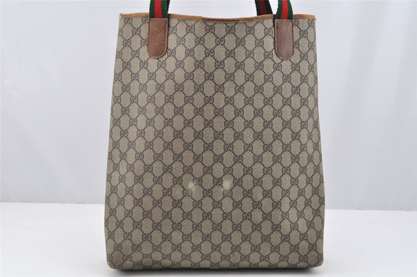 Authentic GUCCI Web Sherry Line Shoulder Tote Bag GG PVC Leather Brown 2436I