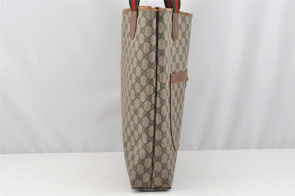 Authentic GUCCI Web Sherry Line Shoulder Tote Bag GG PVC Leather Brown 2436I