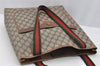 Authentic GUCCI Web Sherry Line Shoulder Tote Bag GG PVC Leather Brown 2436I