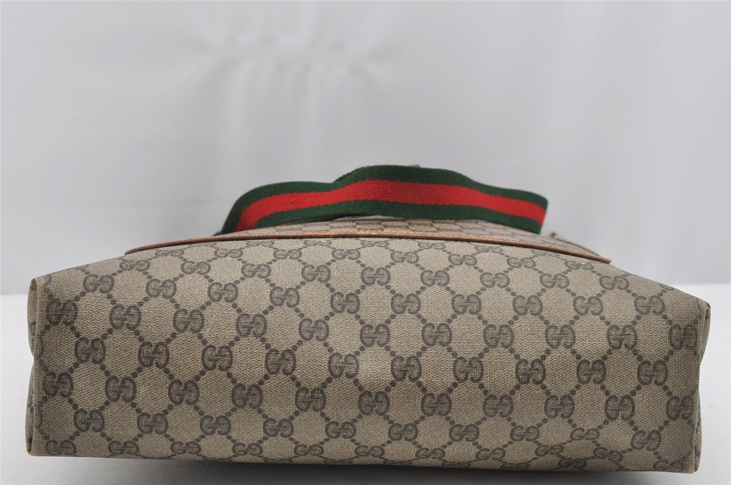 Authentic GUCCI Web Sherry Line Shoulder Tote Bag GG PVC Leather Brown 2436I