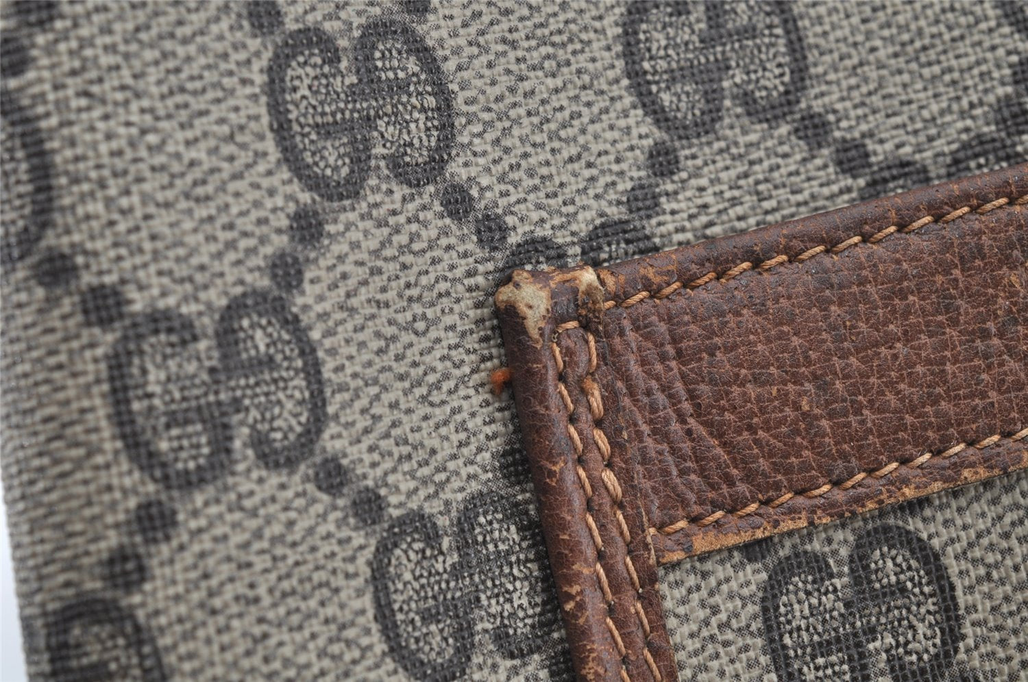 Authentic GUCCI Web Sherry Line Shoulder Tote Bag GG PVC Leather Brown 2436I
