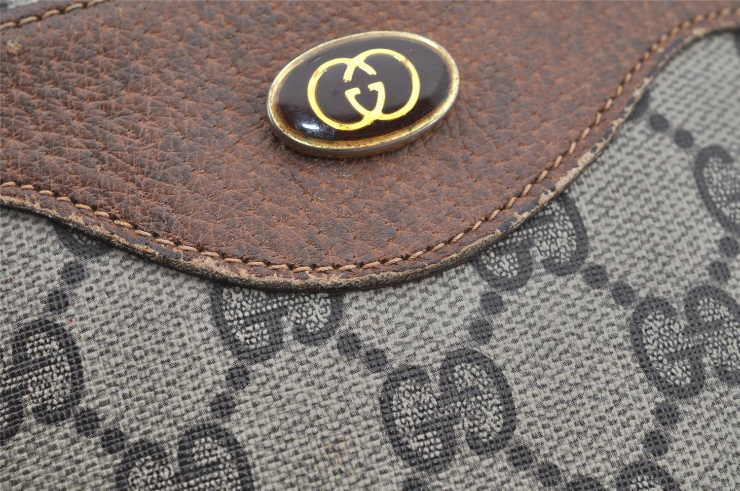 Authentic GUCCI Web Sherry Line Shoulder Tote Bag GG PVC Leather Brown 2436I
