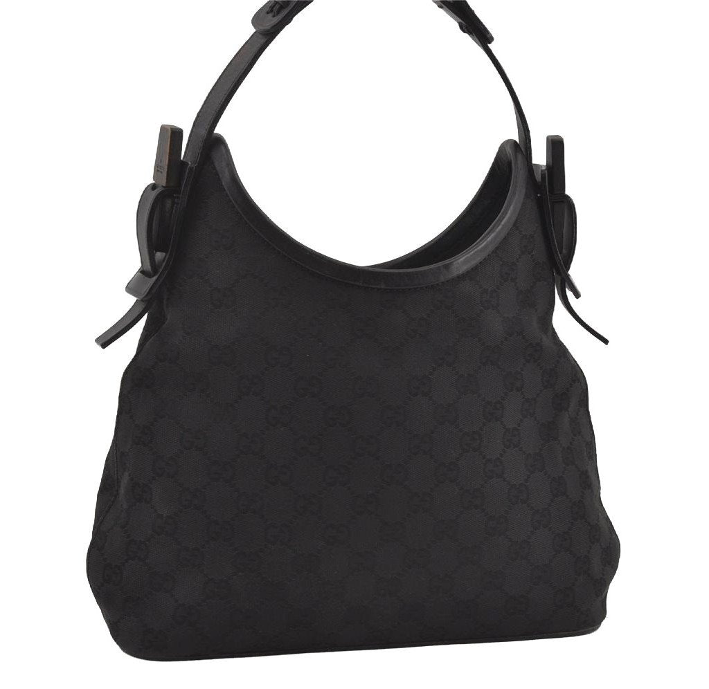 Authentic GUCCI Vintage Shoulder Hand Bag GG Canvas Leather 107752 Black 2437I