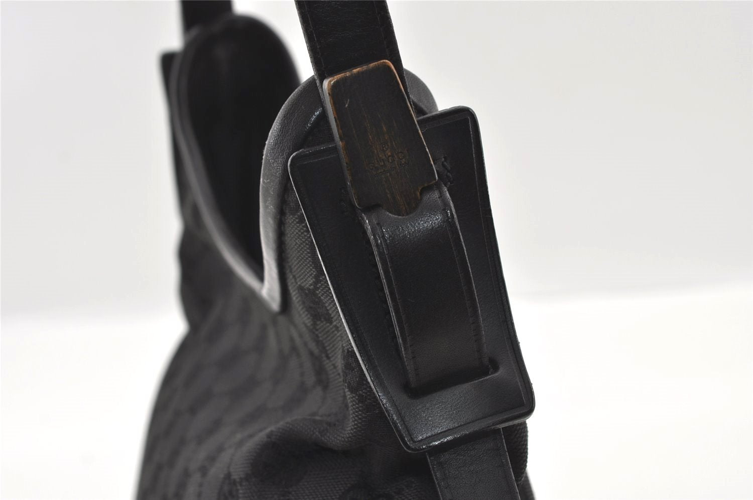 Authentic GUCCI Vintage Shoulder Hand Bag GG Canvas Leather 107752 Black 2437I