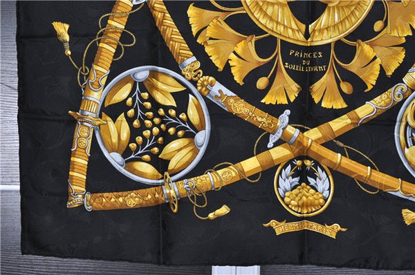 Authentic HERMES Carre 90 Scarf "DAIMYO" Silk Black 2438F