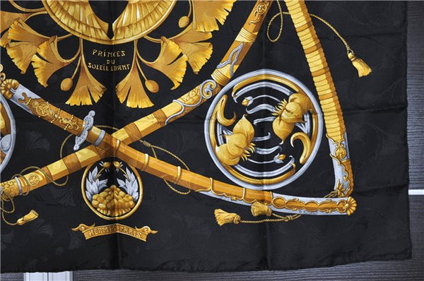 Authentic HERMES Carre 90 Scarf "DAIMYO" Silk Black 2438F